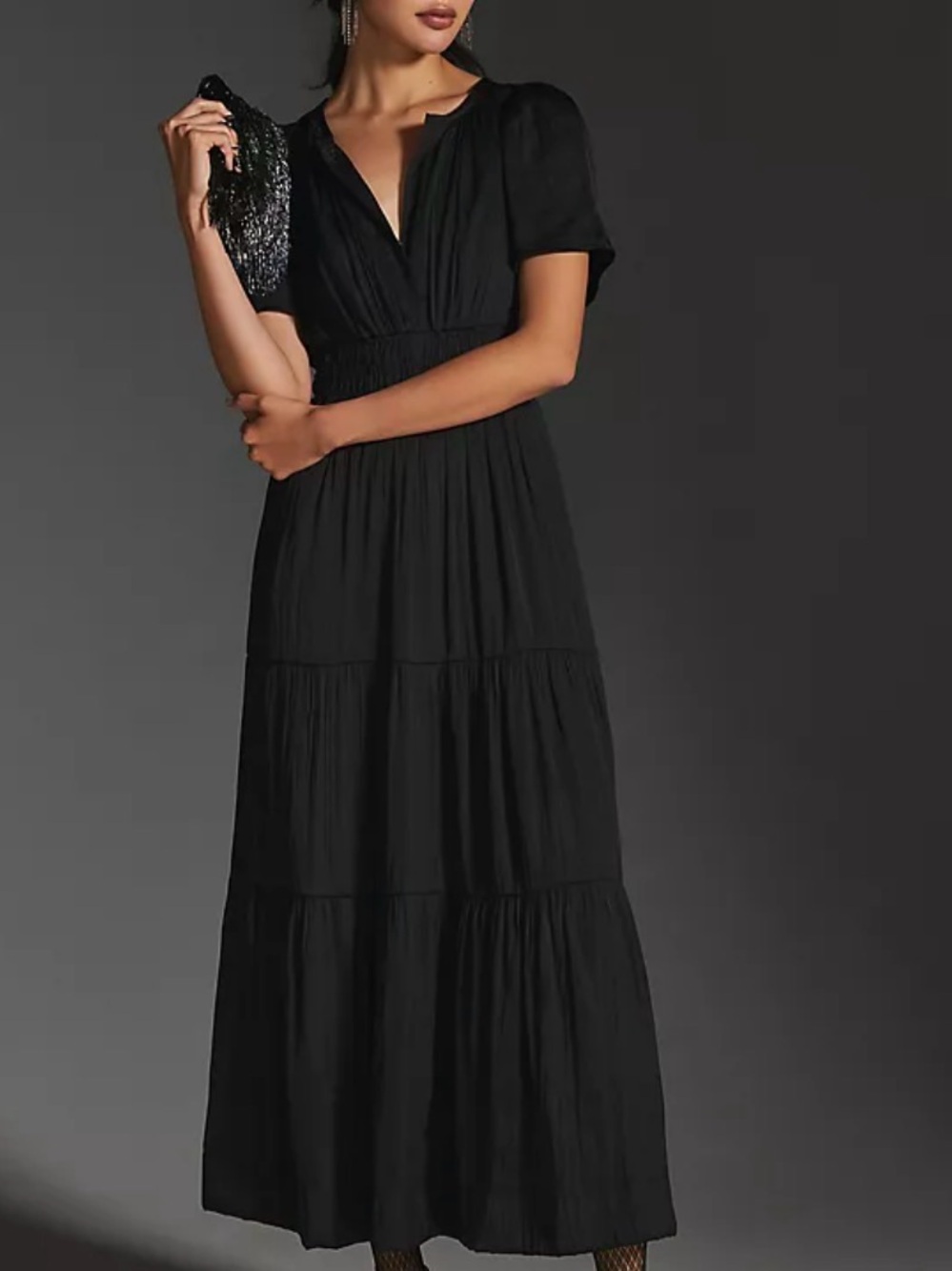 Anthropologie Black Tiered Maxi Dress